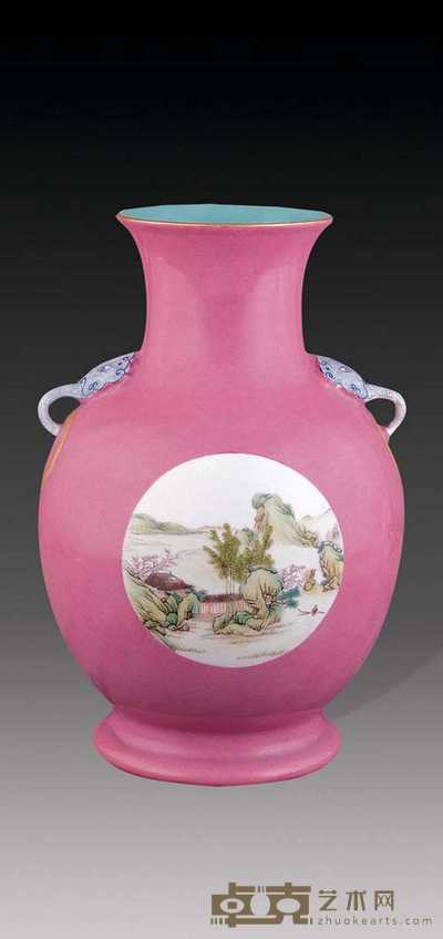 民国 胭脂水开光象耳尊 高32.5cm
